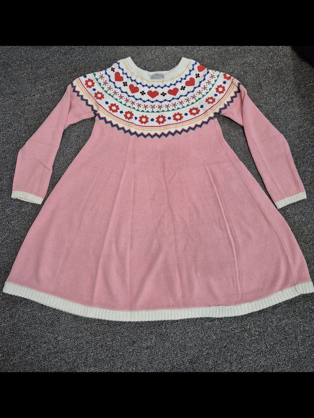 Hanna Andersson Pink Fair Isle Heart Sweater Dress Girls Size 8 100% Cotton